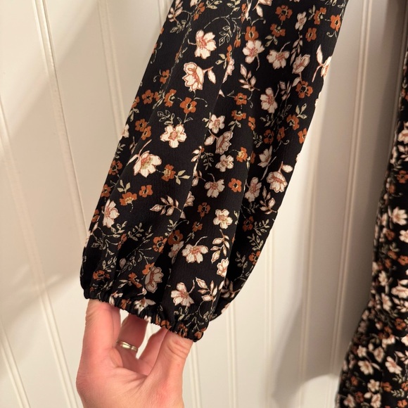 Lily Rose Women’s Black Floral Long Sleeve Cinch Front Baby Doll Dress Size XS - Picture 5 of 14